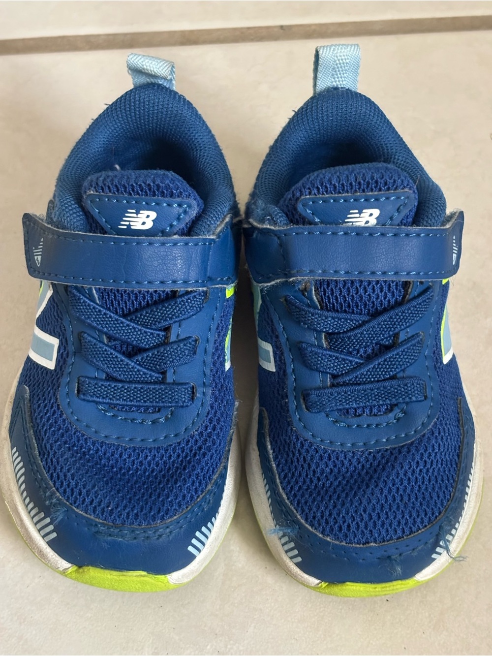 New Balance Youth Navy and Lime Hook-and-Loop Sneakers